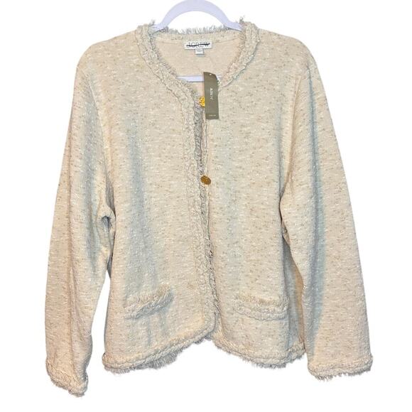 J.Crew Cream Bouclé Fringe Sweater Jacket 2X NWT Gold Button Blazer - Picture 5 of 8